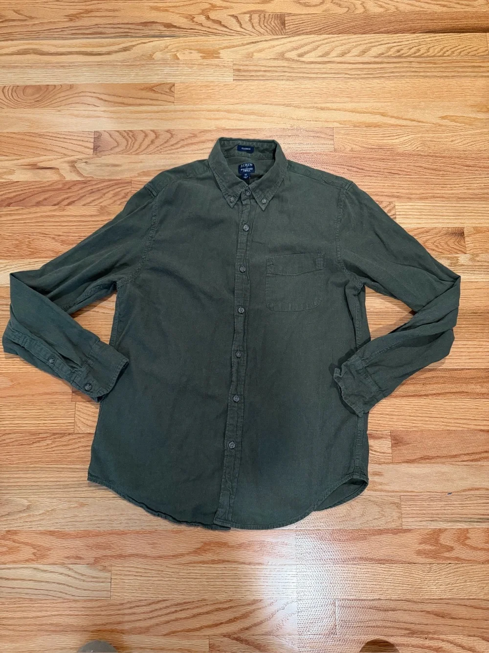 J.Crew Men’s Medium Brushed Twill Shirt Dark Olive Green 100% Cotton Button Down